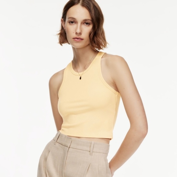 NWOT Aritzia Wilfred Heli Tank Ribbed racerback tank Butter Yellow Pastel Sz 2XL - Picture 1 of 14